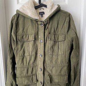 Size 10 Topshop shearling lined green field, utility coat